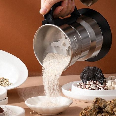 Macinino multifunzione per cereali, caffè e spezie, in acciaio inox, con sistema di sicurezza dotato di coperchio apribile e funzione di arresto, adatto per ingredienti secchi. (1/5)
