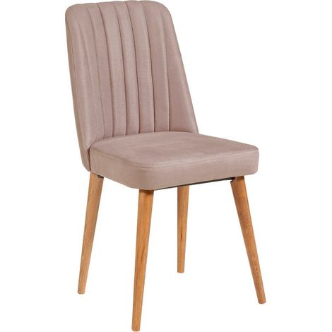 Chaise de salle à manger tissu rose pale et bois de pin naturel Mareva (1/4)