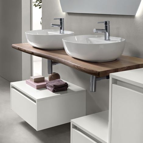 Mensola per lavabo bagno 140 cm in legno sospesa BREIS Naturale (1/4)