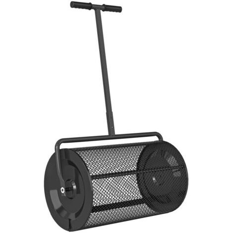 Épandeur à compost 75 L épandeur de gazon avec poignée en T rouleau en treillis métallique 70 x 40 x 112 cm noir