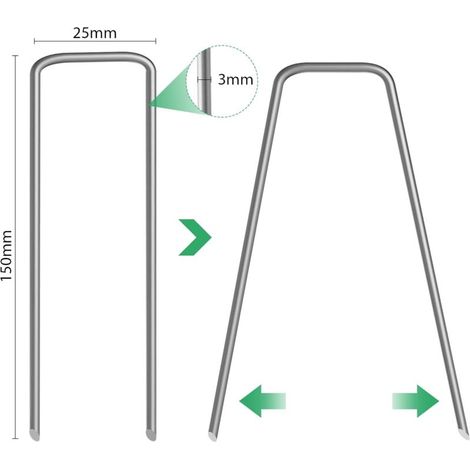 50Pcs Piquets de Jardin en Forme de U 150 mm x 30 mm, Piquets de Fixation en Acier Galvanisé pour Toile de Paillage, Agrafes de Jardin pour Bâche Anti-Mauvaises Herbes - Anti-Rouille - (1/4)