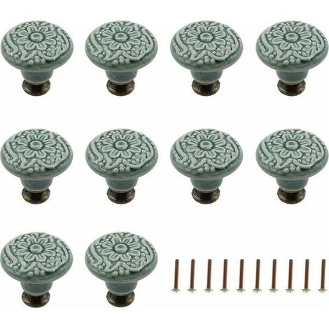 (10 pièces, vertes) Boutons décoratifs en céramique pour tiroirs, placards, poignées, meubles, tirettes décoratives avec vis de fixation (1/5)