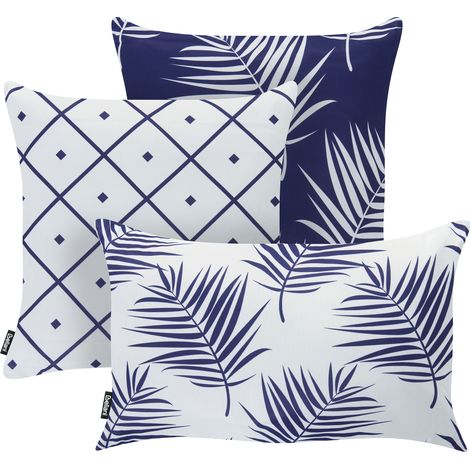 Conjunto de 3 cojines decorativos para exterior accesorios de jardín motivo plantas azul marino Birdwood (1/5)