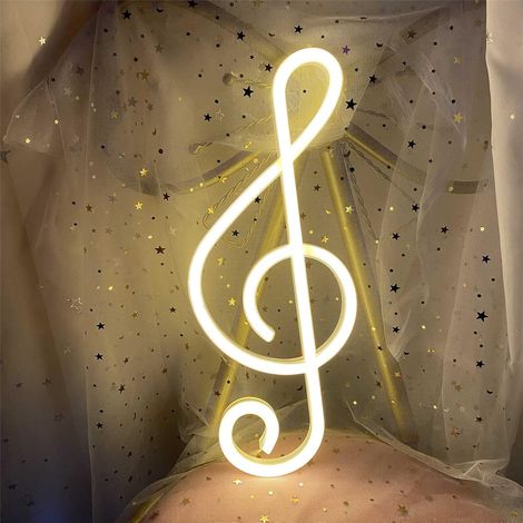 Aplique de pared LED de neón con forma de nota musical, ideal para conciertos, bares y fiestas (blanco). (1/5)