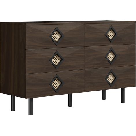 Coiffeuse élégante à 6 tiroirs avec poignée en rotin, pour chambre et salon – Rangement pratique et stabilité, parfaite pour votre intérieur