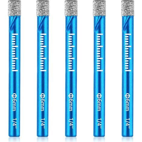 foret carrelage, 5PCS 6mm Forets Diamant brasé sous vide Forets Carrelage Brasés, Scies Cloches Forage Rapide pour Céramique, Granit, Verre, Porcelaine, Carrelage (1/5)