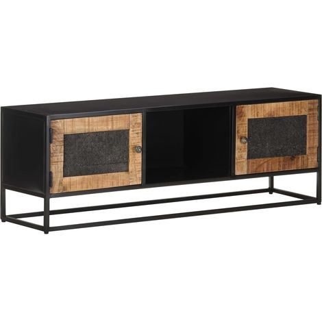 Meuble TV multimédia étagère télévision buffet téléviseur salle à manger salon chambre 120 x 30 x 40 cm bois de manguier brut brun