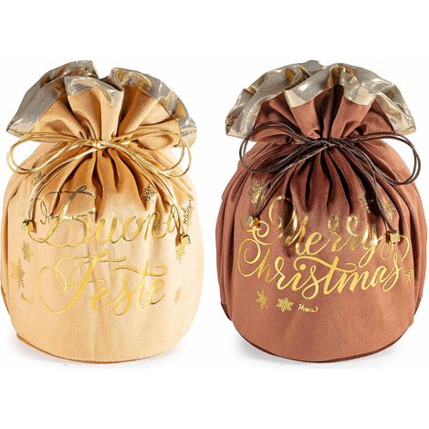 Sacchetti portapanettone in velluto con bordo e scritta Buone Feste / Merry Christmas dorata, set da 4 pezzi, Ø23cmx30H (al tirante23)