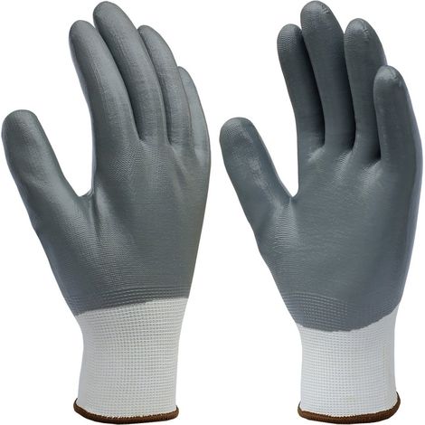 Polyesterhandschuhe mit vollständiger Nitrilbeschichtung (Größe 11) in Weiß und Grau
