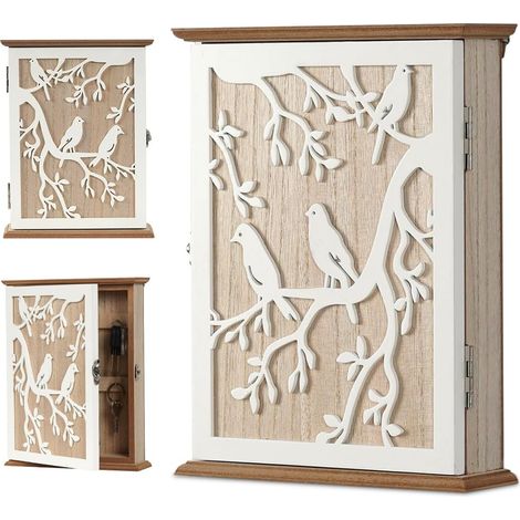 Armoire à clés Design en Bois, 20 x 6 x 26,5 cm, Motif clé, Armoire à clés Murale décorative avec 6 Crochets, Organiseur Mural pour entrée, Couloir, Bureau - Décoration Ethnique (1/5)