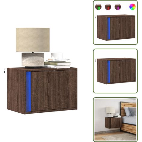 Comodino con luci - vidaXL Comodino a Parete con luci LED Rovere Marrone - Comodino con cassetti
