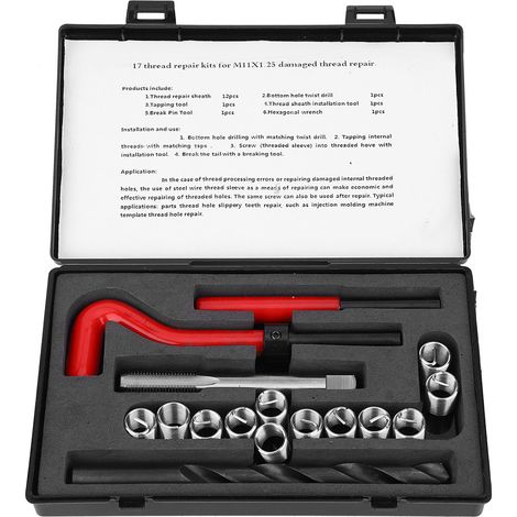 17 Pcs Thread Inserts M11x1.25 Female Thread Repairing Accessory Assortment Kit (1/5)