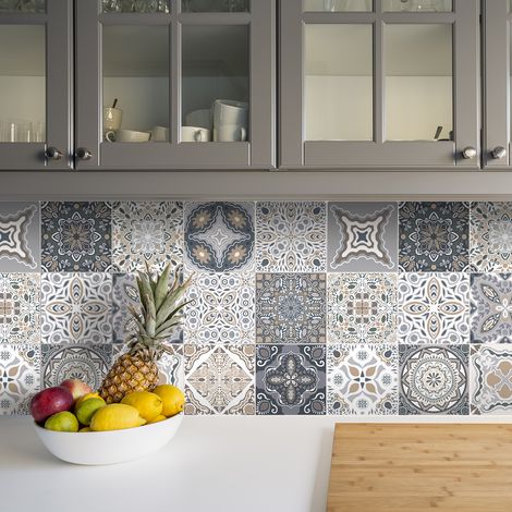 Sticker Mural Carrelage adhésif Cuisine Salle de Bain - 24 STICKERS CARRELAGES AZULEJOS NELLO - 24stickers10x10cm (1/5)