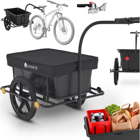 Juskys – Remorque vélo 90L – Charge maximale 40 kg – Châssis en acier – Bac amovible – Pneus 16 pouces – Attelage universel