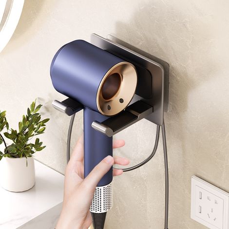 Étagère autocollante sans dommage mural pour sèche-cheveux, accessoire pratique de rangement (1/4)
