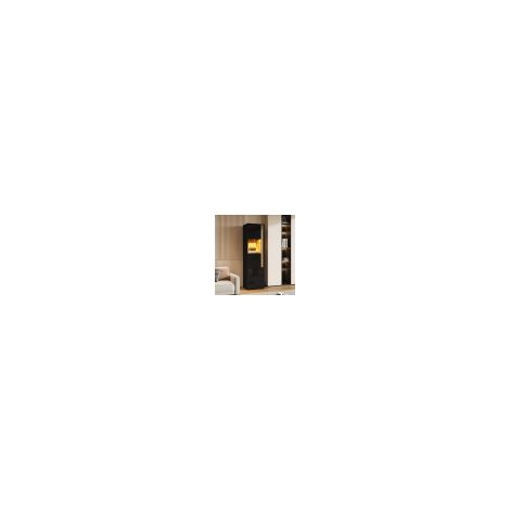 Armoire haute 50x40x179 cm – 2 portes dont acrylique, LED réglable – noir et naturel (1/5)