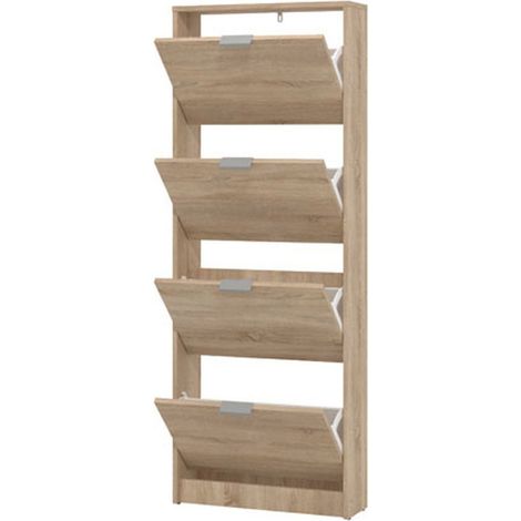 Scarpiera Pesche, Mobile Portascarpe un Ripiano, 4 Ante, kit Fissaggio a Muro Incluso, 58x18x155.5h cm Marrone Rovere Chiaro