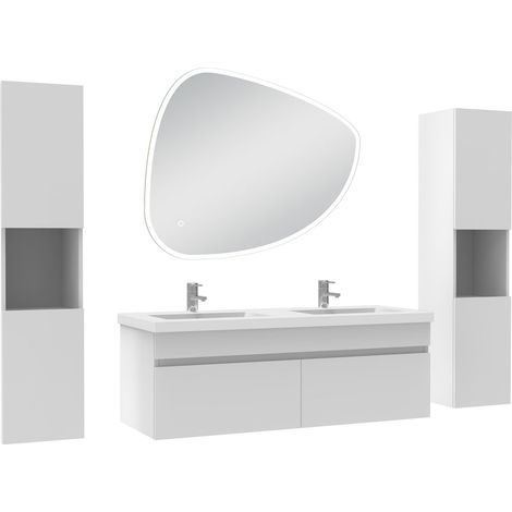 Océan meubles double vasque 120cm colonne + vasque + miroir 3 couleurs lumineux Blanc (1/5)