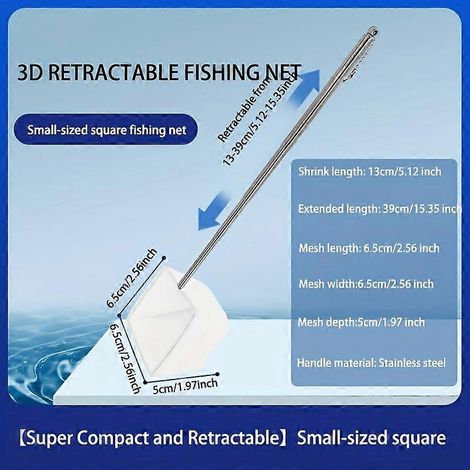Épuisette extensible en acier inoxydable, épuisette pour aquarium, petite épuisette 3D, épuisette extensible à mailles fines pour poissons d'ornement tropicaux, petit carré - couleur chair (1/5)