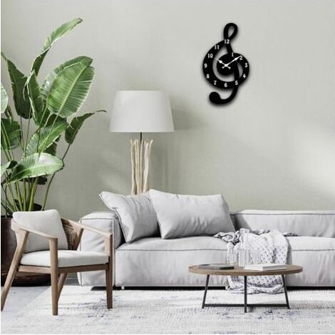 Musikalische Wanduhr aus Holz, geräuschlos, modern, einfache Montage, Musiknoten-Design, für Küche, Wohnzimmer, Schlafzimmer, Büro (1/4)