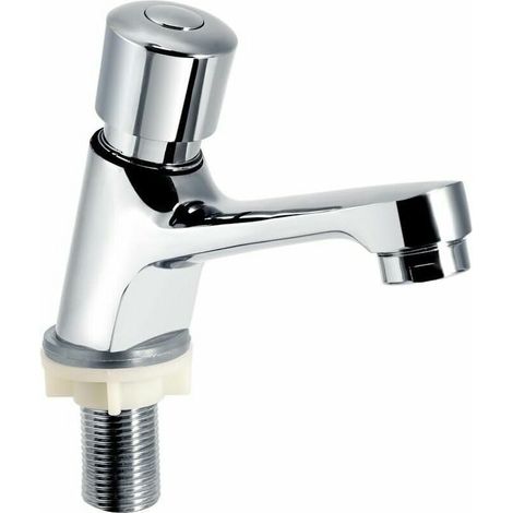 Robinet temporisé chromé à Fermeture Automatique économie d'eau temporisation du Robinet d'évier du lavabo Robinet pour la Cuisine Salle de Bains Public Fontainebleau Argent (1/4)