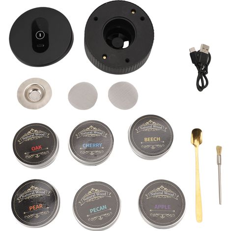 Fumoir à Cocktails Électrique Rechargeable avec Copeaux de Bois, Design Portable en ABS et Bois Composite pour Whisky et Apéritif (1/5)