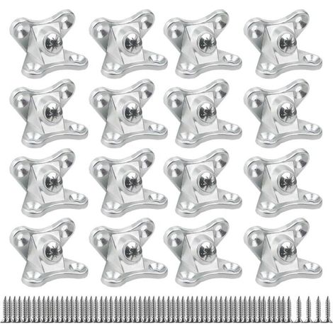 Équerre d'angle amovible - 16 pièces, connecteurs à clip papillon, équerre d'angle pour bois, placage (avec 64 vis) argent (1/4)