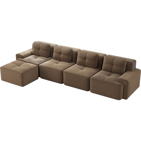 Sofá modular esquinero en L de tejido efecto terciopelo marrón 4 plazas MODENUIT (1/5)