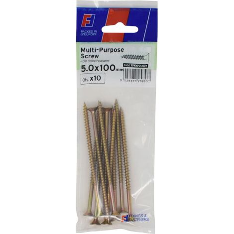 ForgeFix FPKMPS5100Y Multi-Purpose Pozi Screw CSK ST ZYP 5.0 x 100mm ForgePack 10
