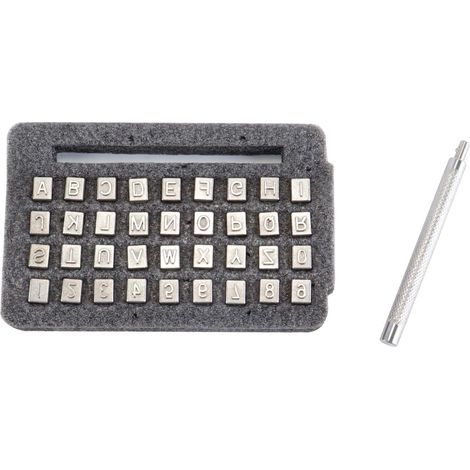 Ensemble de 36 tampons de gaufrage pour cuir – Poinçons métalliques lettres/chiffres avec marteau, pour créations artisanales en cuir (1/5)