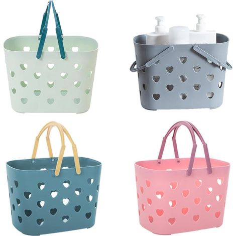 Panier Rangement Salle de Bain, 4pcs Boite Rangement Cuisine Caisse Rangement Plastique pour Bureau, Salle de Bain, Cuisine - Avec Poignée, Empilable, Sculpté en Creux en Forme de Cœur