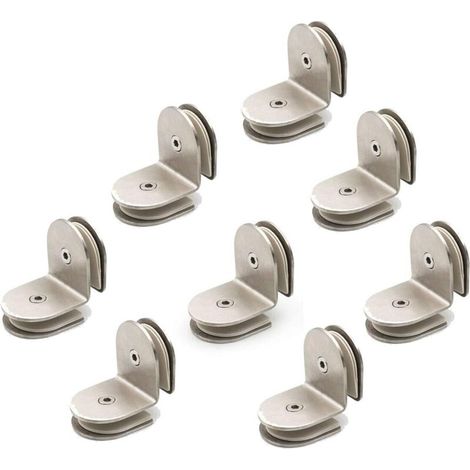 Juego de 8 abrazaderas de acero inoxidable 304 para estantes de vidrio – ángulo recto de 90°, grosor del vidrio 8–12 mm, acabado cepillado