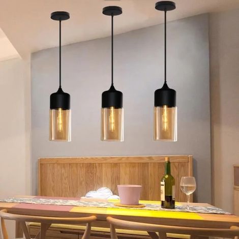 kawoo Lot de 3 Lampe Suspension Vintage,Lustre Luminaire Industrielle Retro en Verre Style Compagne pour Salon Chambre (1/4)