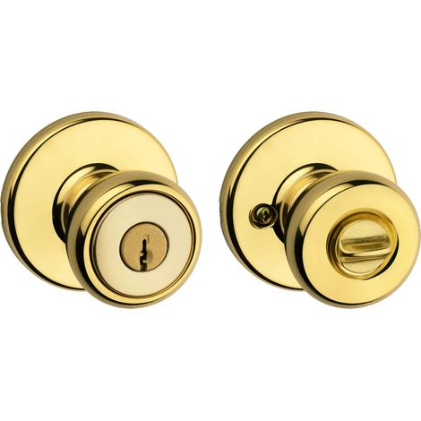 Bouton de porte d'entrée avec serrure et clé, poignée sécurisée à clé extérieure, poignée de porte pour entrée d'entrée et chambres en laiton poli (1/5)