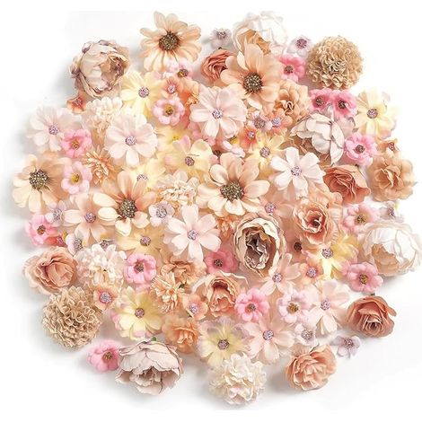 Fleurs Artificielles, Tête de Fleur Deco, Fausse en Tissu, Petite Têtes pour DIY Scrapbooking Mariage Gâteau Fête Jardin Artisanat (Orange,Champagne) (1/5)
