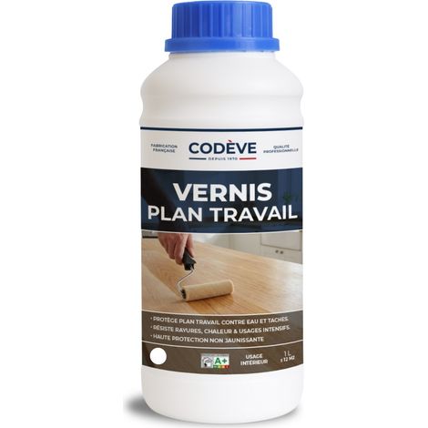Codève Bois – Vernis plan de travail incolore 1 L – Protection contre l'eau et les taches – Séchage rapide – Pour bois massif et stratifié