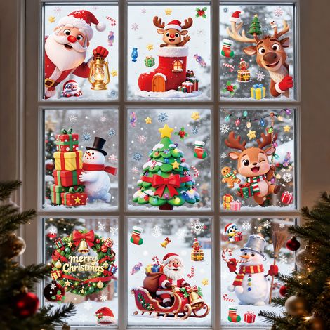 Autocollants de Noël 2027 pour vitrines de centres commerciaux, décorations de vitrines, autocollants antistatiques, autocollants de porte de Noël, stickers pour fenêtres