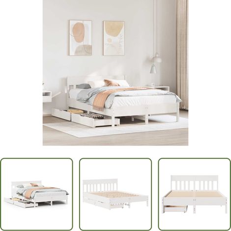 vidaXL Tête de lit - Cadre de lit sans matelas blanc 160x200 cm bois de pin massif (1/5)