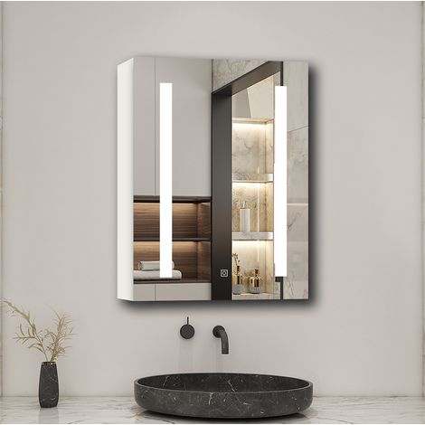 Aica Sanitarios Armario con espejo LED para baño armario principal 700 x 600 x 130mm,puerta con espejo LED 700 x 600 x 21 mm (1/5)