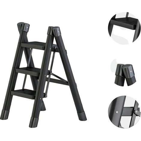 Échelle pliante, design gain de place, utilisation polyvalente, 3 Étape-Noir (1/2)