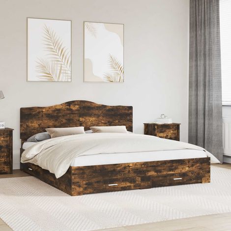 Cadre de lit Chêne fumé 200 x 200 cm Bois d'ingénierie vidaXL (1/5)