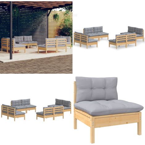8-tlg. Garten-Lounge-Set mit Grauen Kissen Kiefernholz - Garten-Lounge-Set - Garten-Lounge-Sets - Home & Living (1/5)