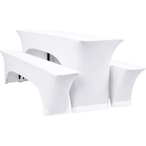 Housses extensibles pour bancs et tables de bistrot 220x50cm, lot de 3, blanc (1/5)