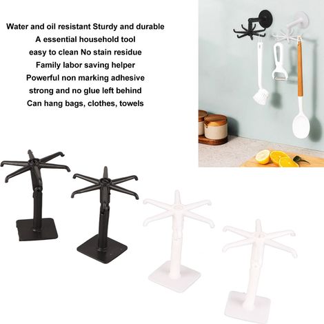 Lot de 4 crochets rotatifs muraux, pivot vertical 180°, rotation planaire 360°, salle de bain, 6 griffes, fixation sans perçage, acier inoxydable (1/5)