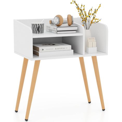 Mesita de noche moderna de 50 x 32 x 58 cm almacenaje versátil patas de metal diseño elegante en madera blanca 200013965