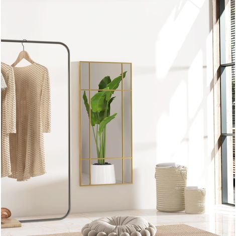 Miroir mural rectangulaire 110x50 cm en verre et métal doré, design moderne pour chambre FloraGrace (1/5)
