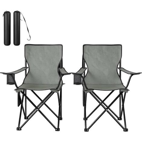Set mit 2 klappbaren Campingstühlen mit Getränkehalter und Netzseitentasche, dunkelgrau (1/5)