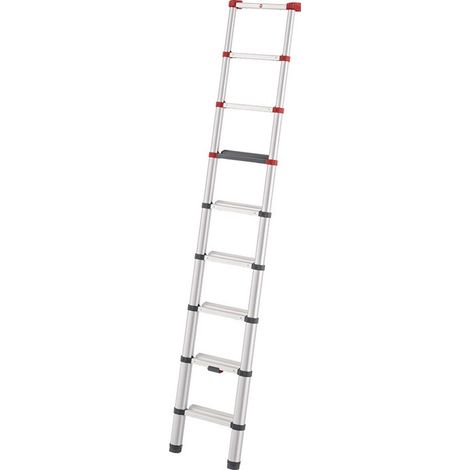 Escalera  telescópica  de  aluminio.  9  peldaños,  carga  máxima  150kg.