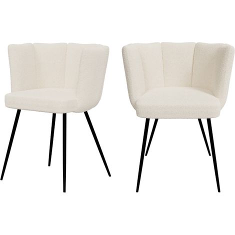 Lot de 2 chaises en tissu bouclé beige et pieds en métal - COSETTE
