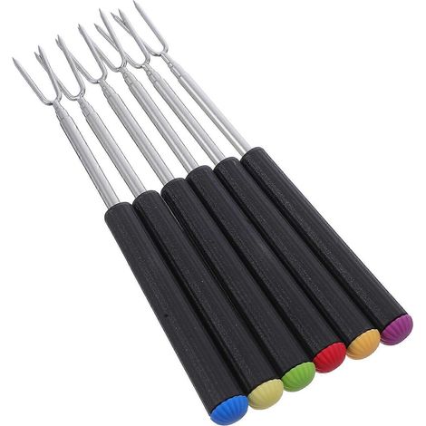 Lot de 6 fourchettes à tremper au chocolat en acier inoxydable, fourchettes à fondue, brochettes pour barbecue, fourchettes à fromage, bâtonnets à hot-dog pour bonbons, guimauves et hot-dogs, camping (1/4)